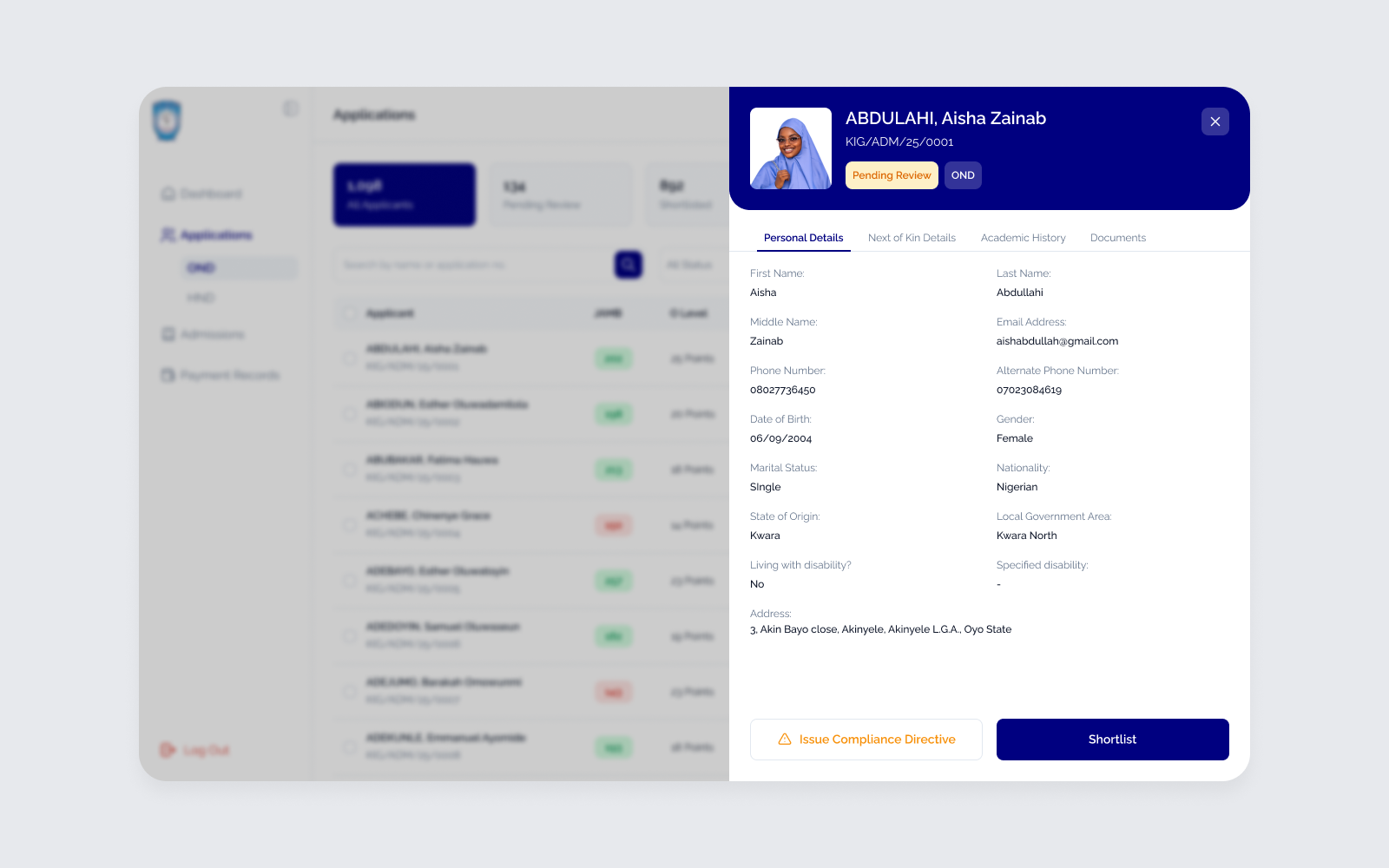 CONSMMEFS — Applicant Information